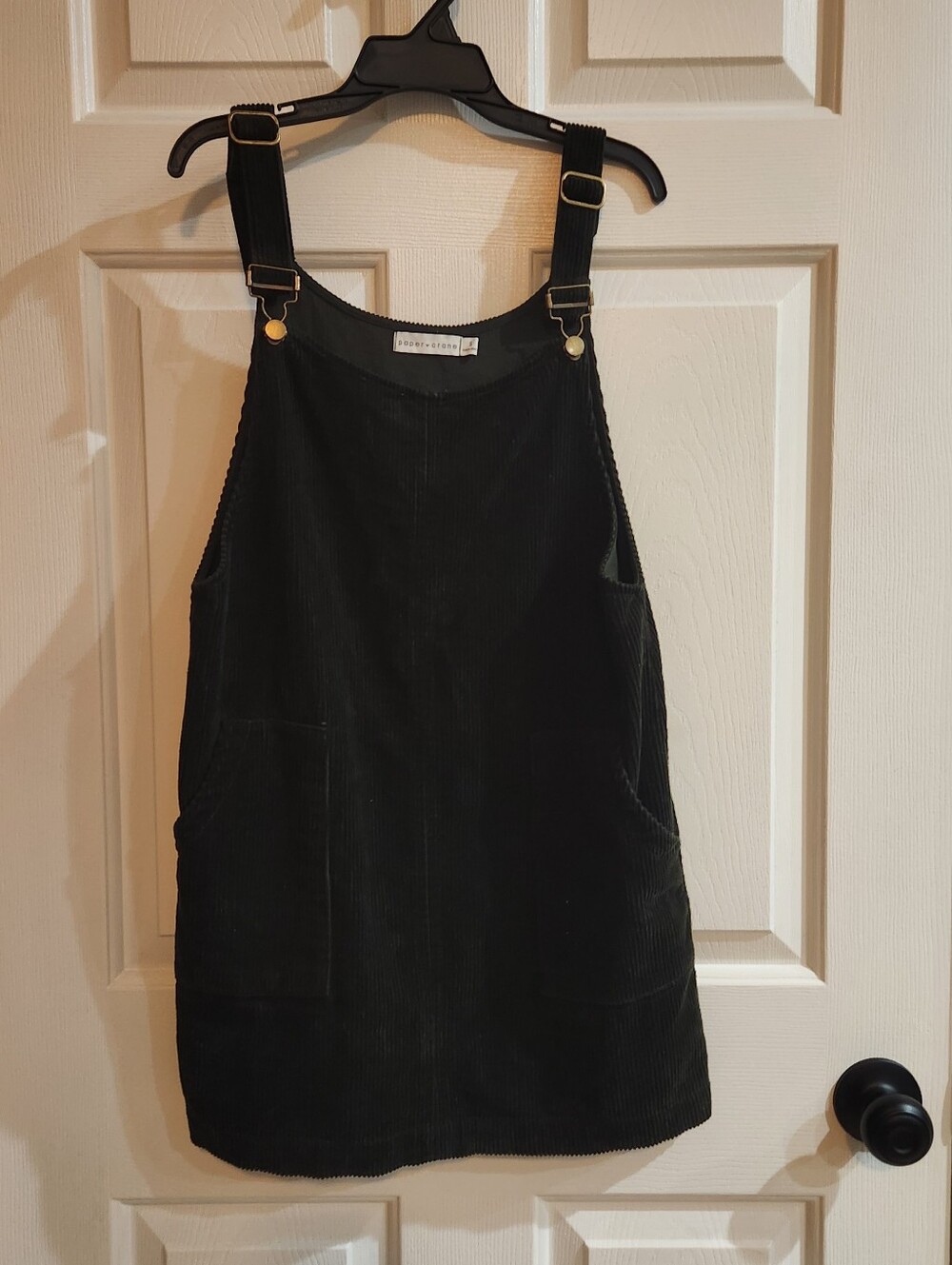 Women's Small  Paper Crane Dark Green Corduroy Overall Mini Dress with Pockets